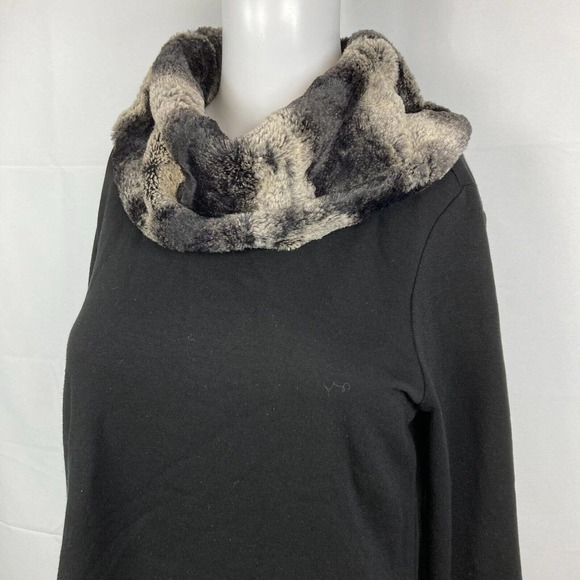 Saks Fifth Avenue Sweater‎ Womens Sz S Black Knit Gray Faux Fur Collar Pullover - Picture 2 of 8